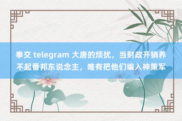 拳交 telegram 大唐的烦扰，当财政开销养不起番邦东说念主，唯有把他们编入神策军